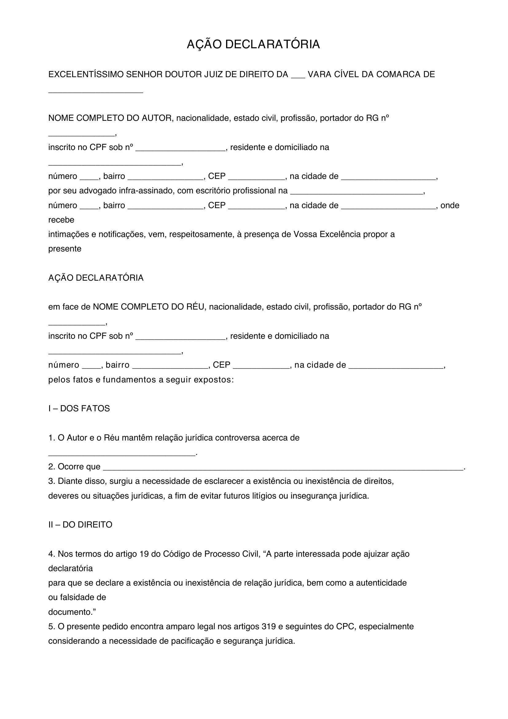 Modelo De Ação Declaratória
