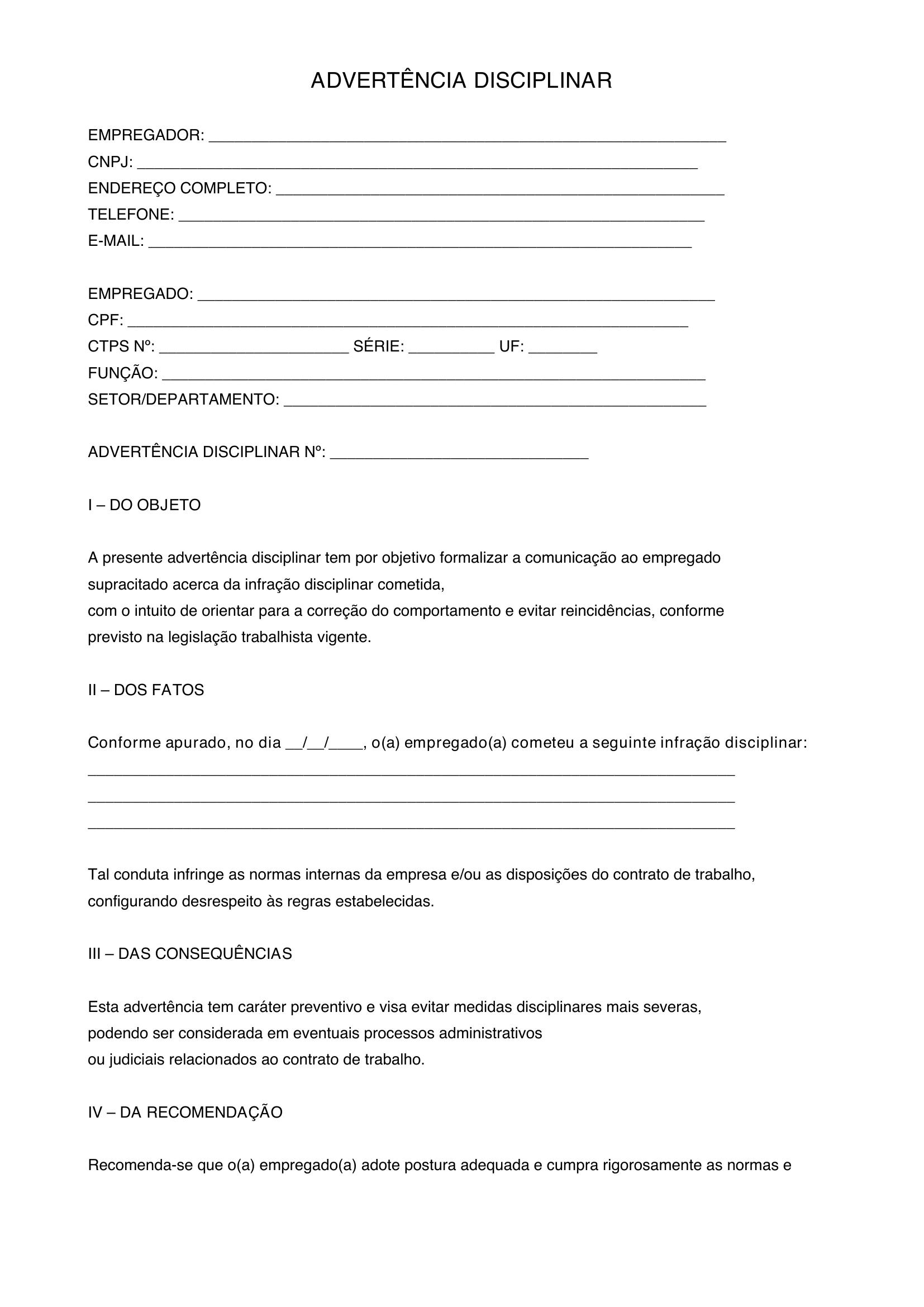 Modelo De Advertência Disciplinar