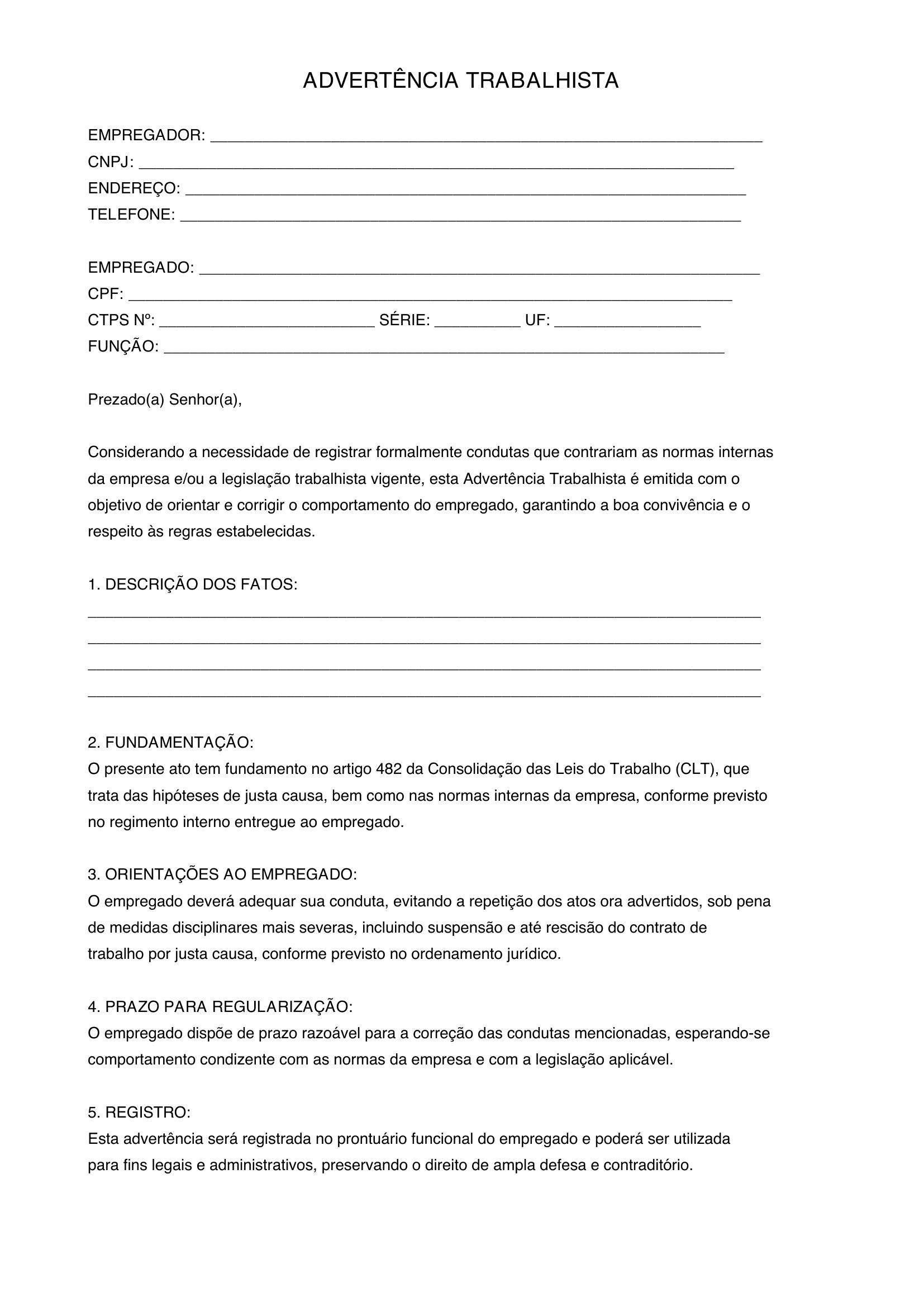 Modelo De Advertencia Trabalhista