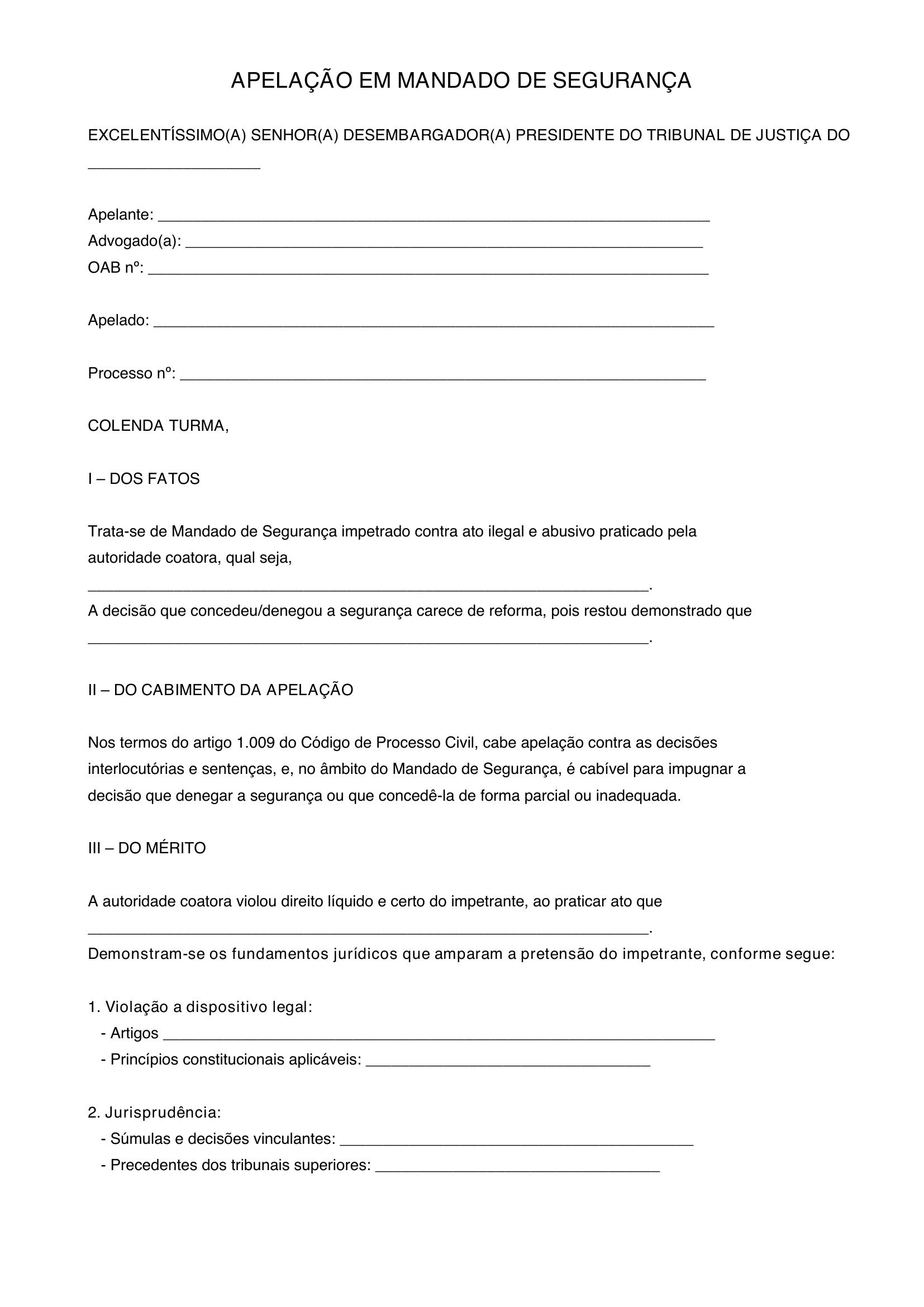 Modelo Apelação Mandado De Segurança