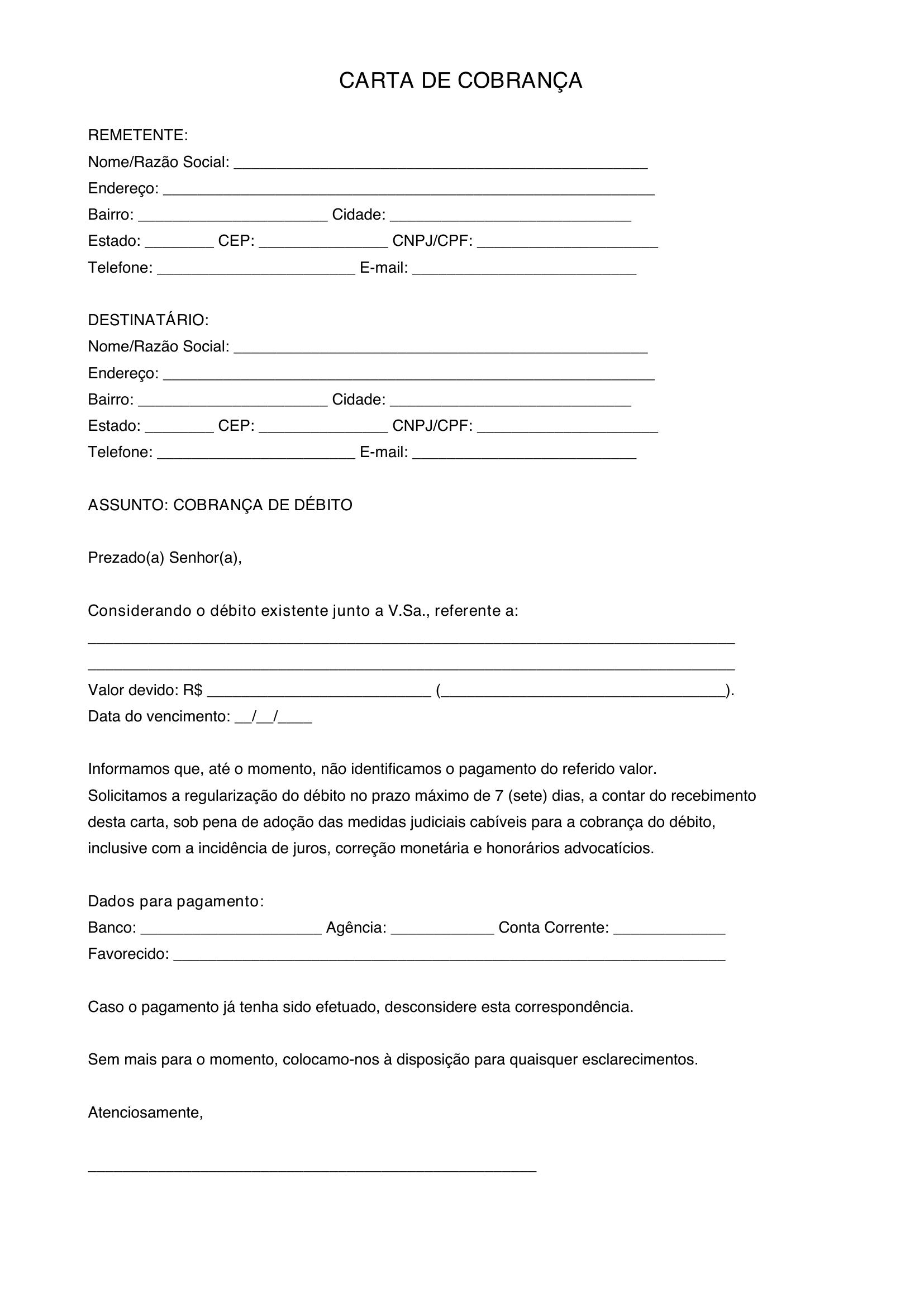 Modelo De Carta De Cobrança