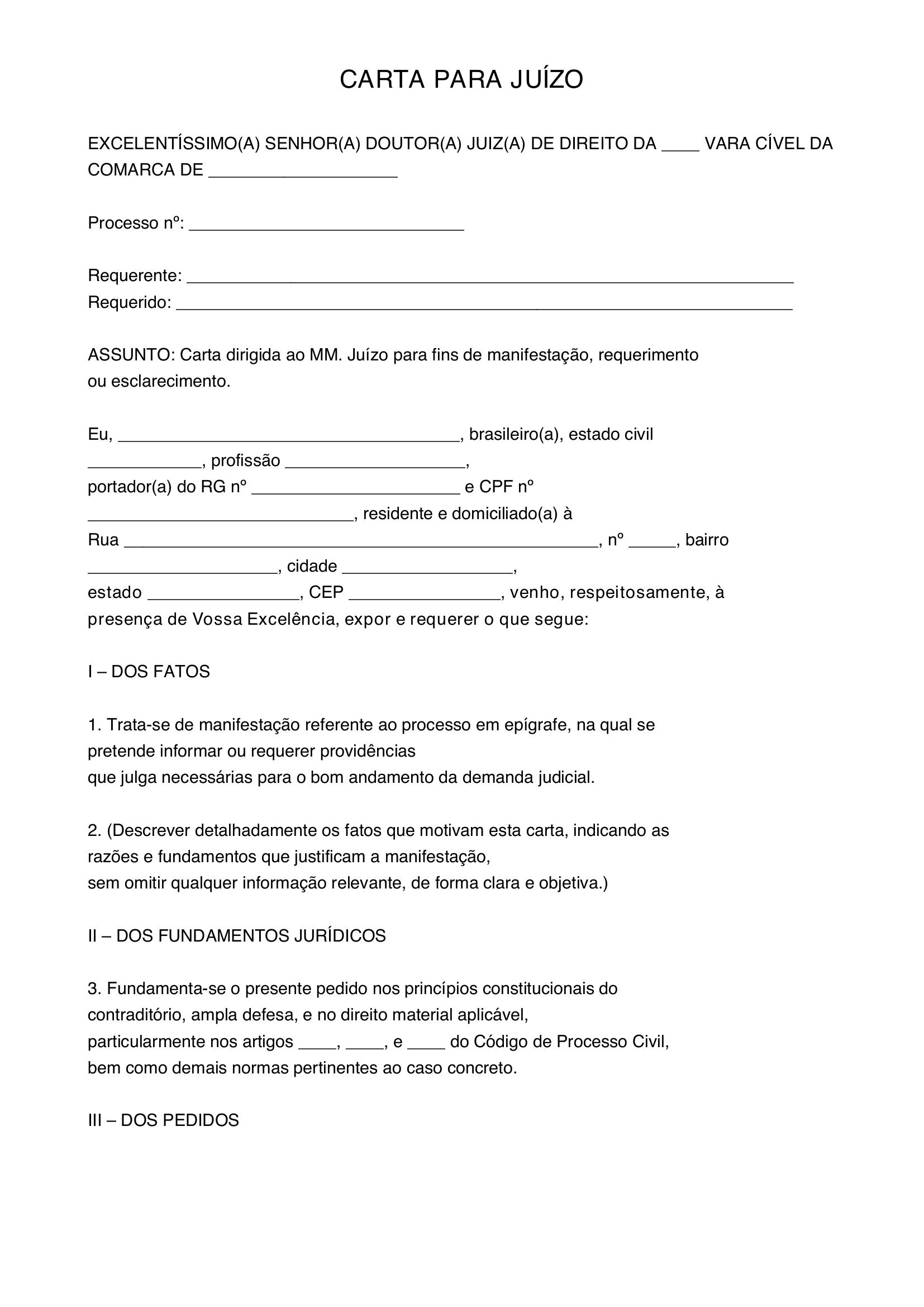 Modelo De Carta Para Juiz