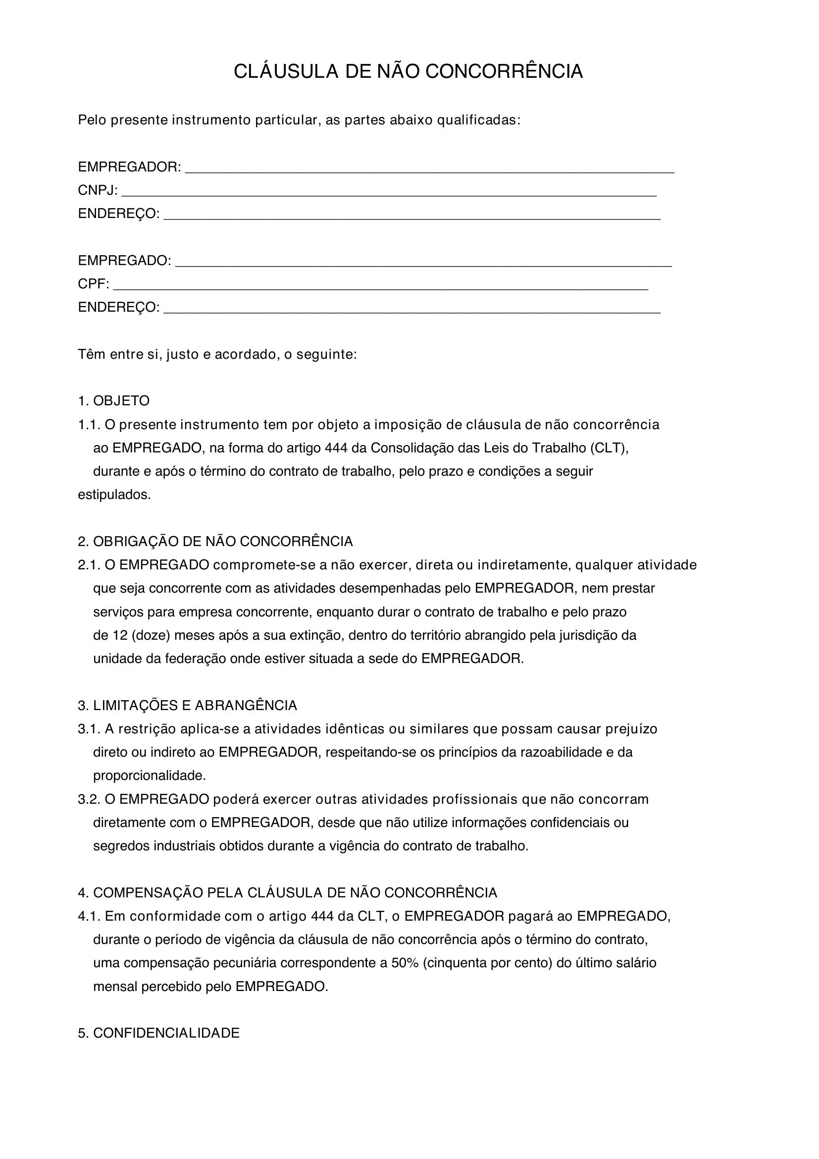 Cláusula De Não Concorrência Modelo