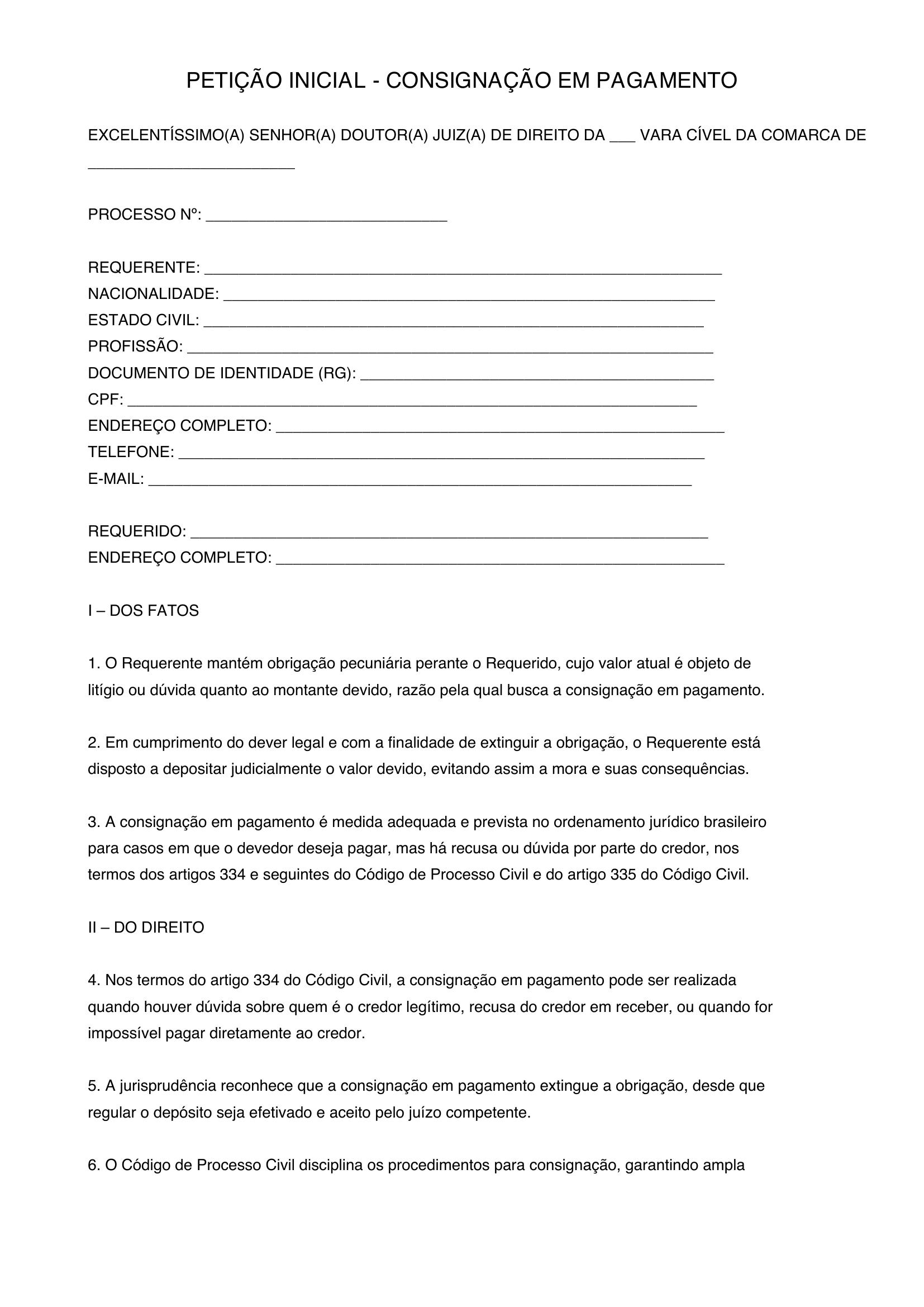 Modelo De Consignação Em Pagamento