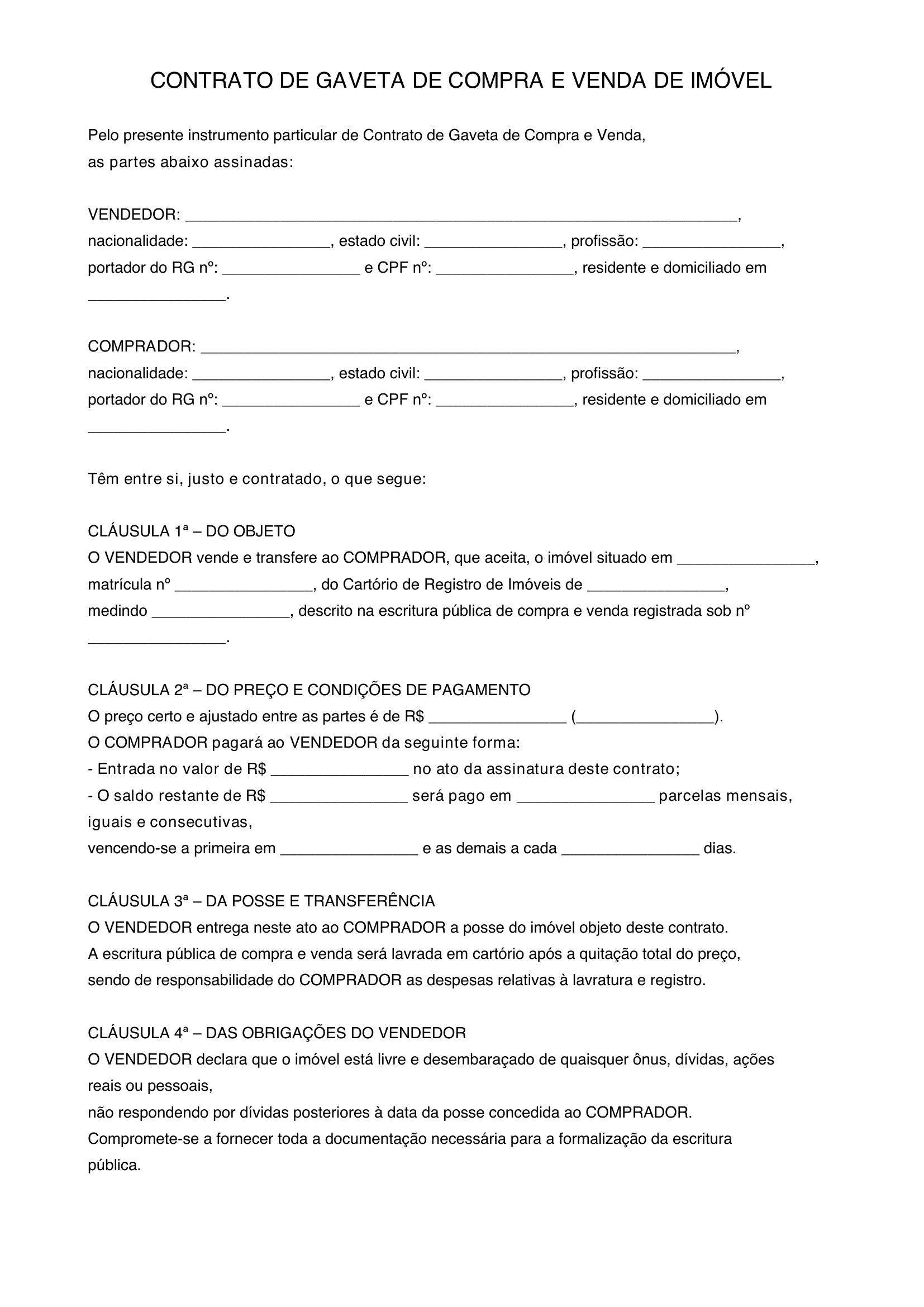 Modelo De Contrato De Gaveta