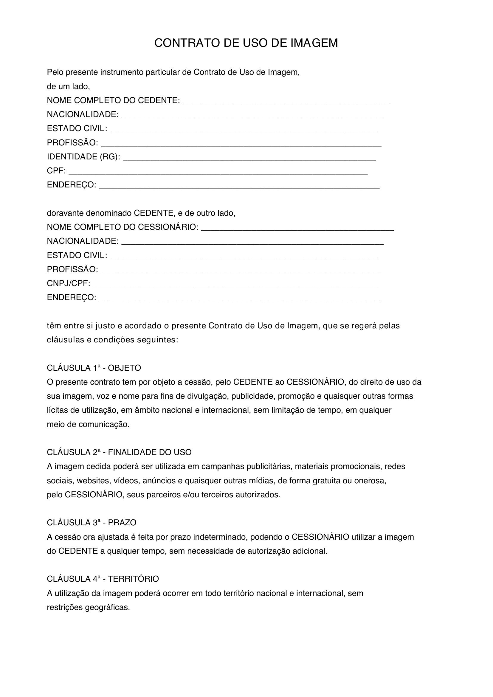 Modelo De Contrato De Uso De Imagem