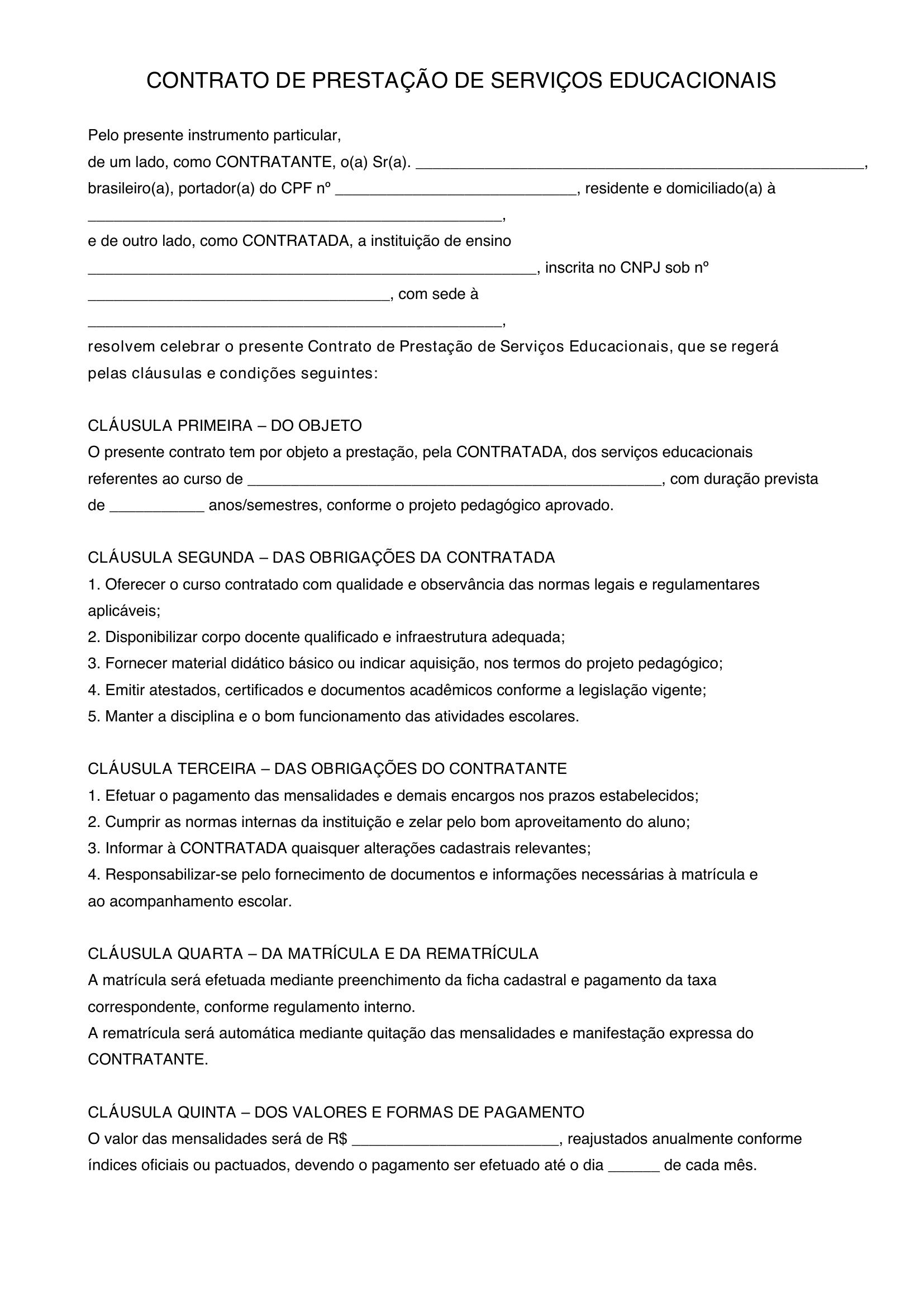 Modelo De Contrato Escolar