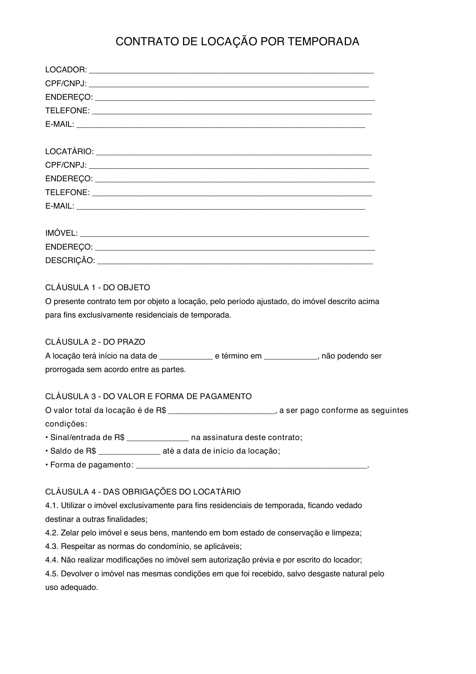 Modelo De Contrato Por Temporada