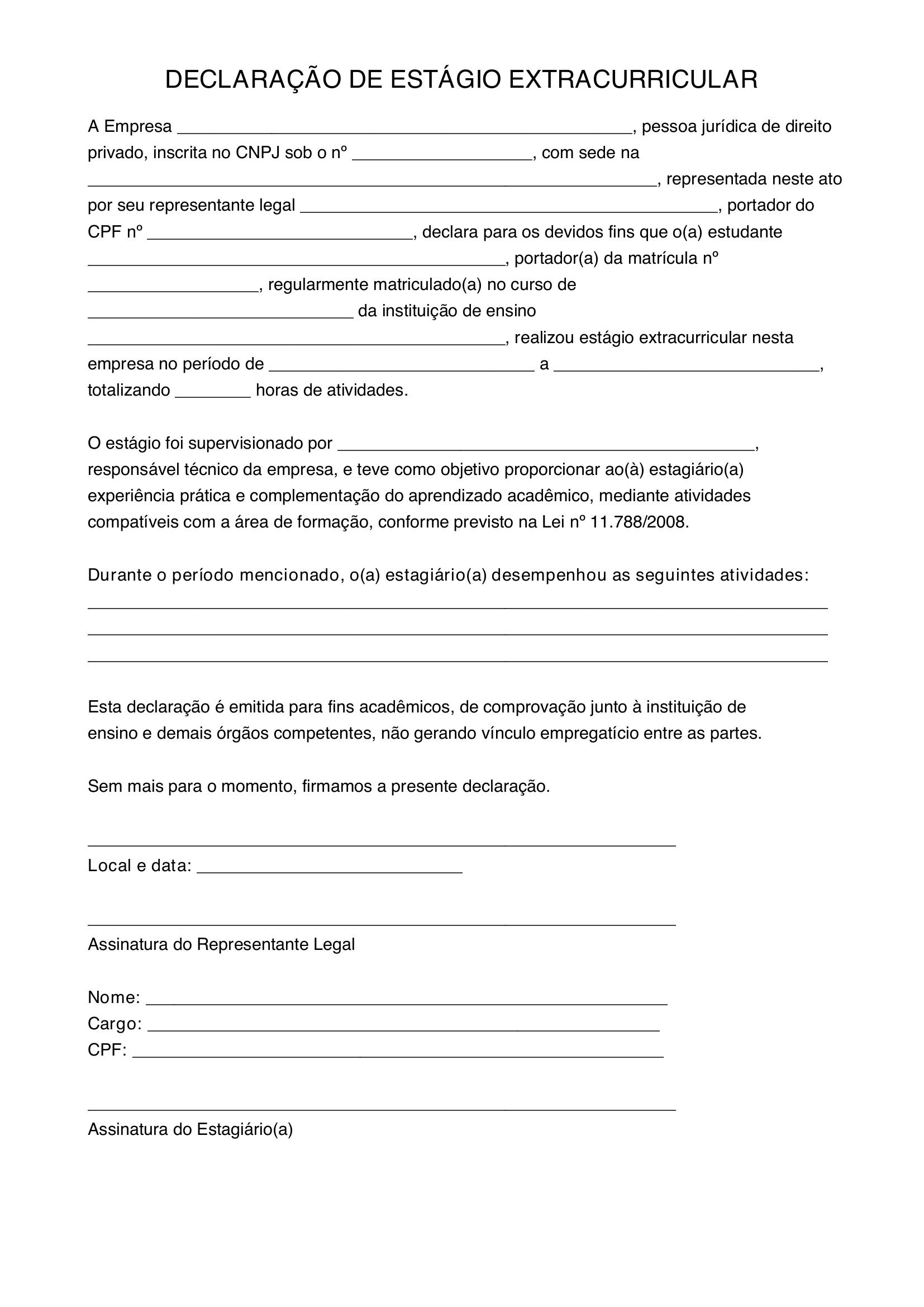 Modelo De Declaração De Estagio Extracurricular