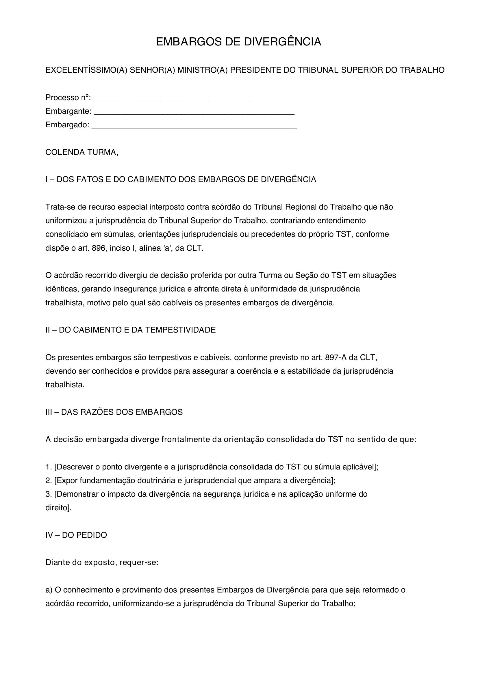 Embargos De Divergência Modelo