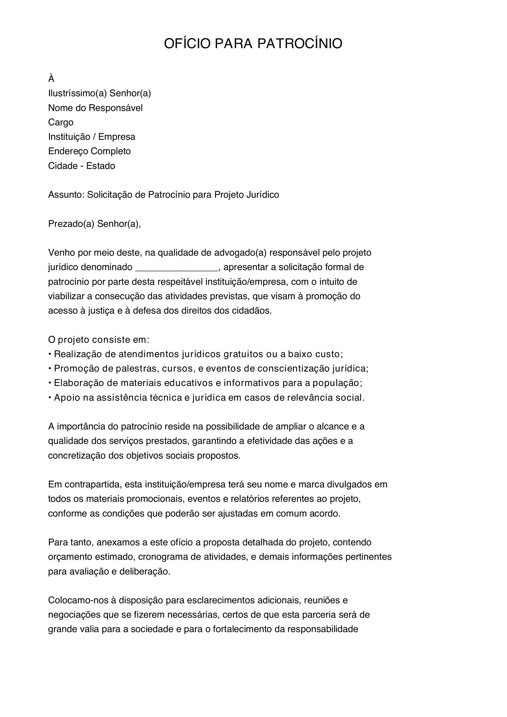 Modelo De Ofício Para Patrocínio