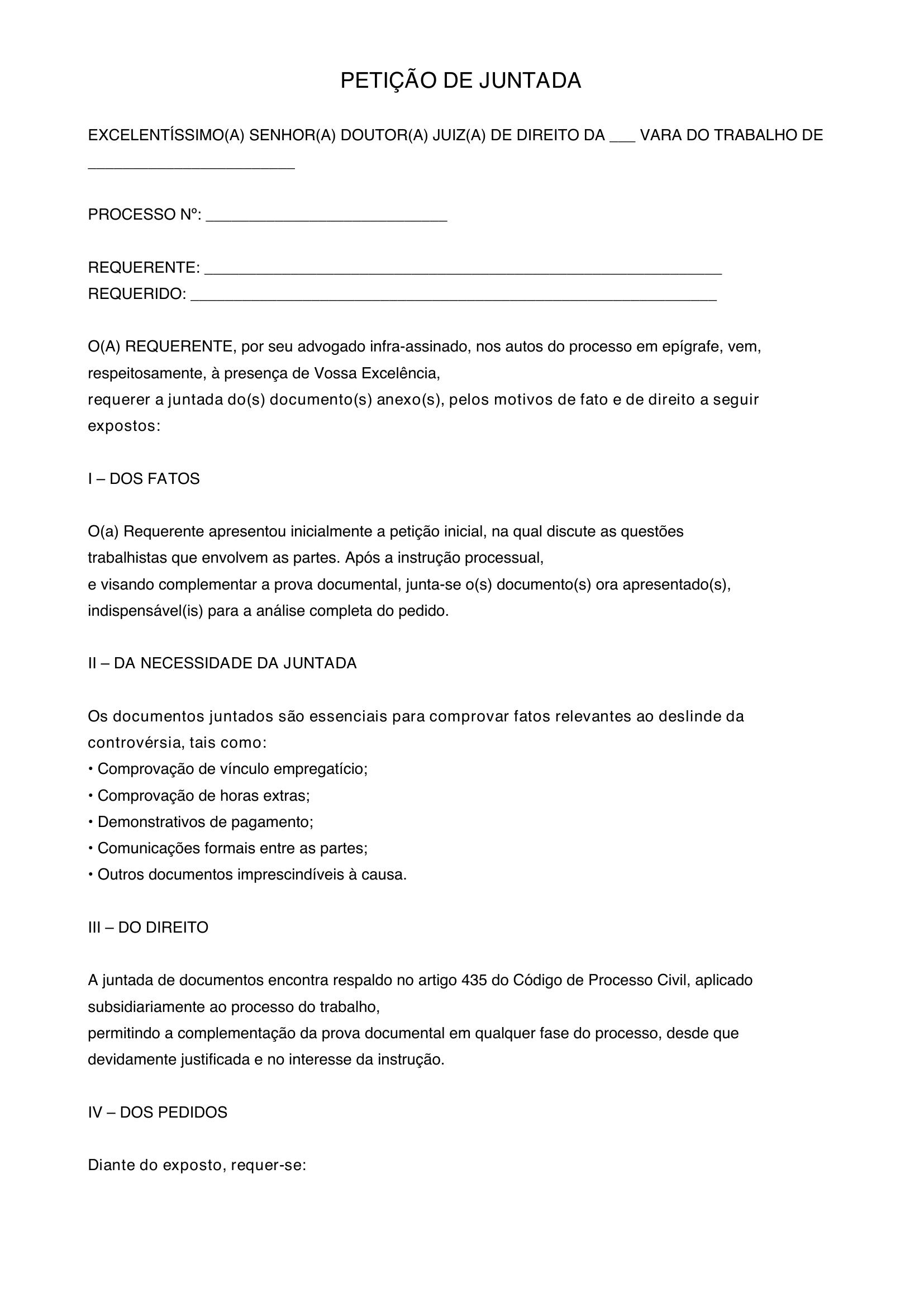 Modelo De Petição De Juntada