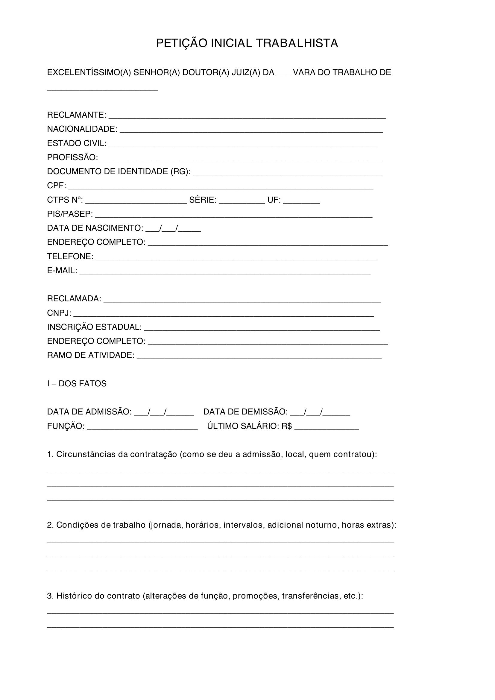 Modelo De Petição Trabalhista