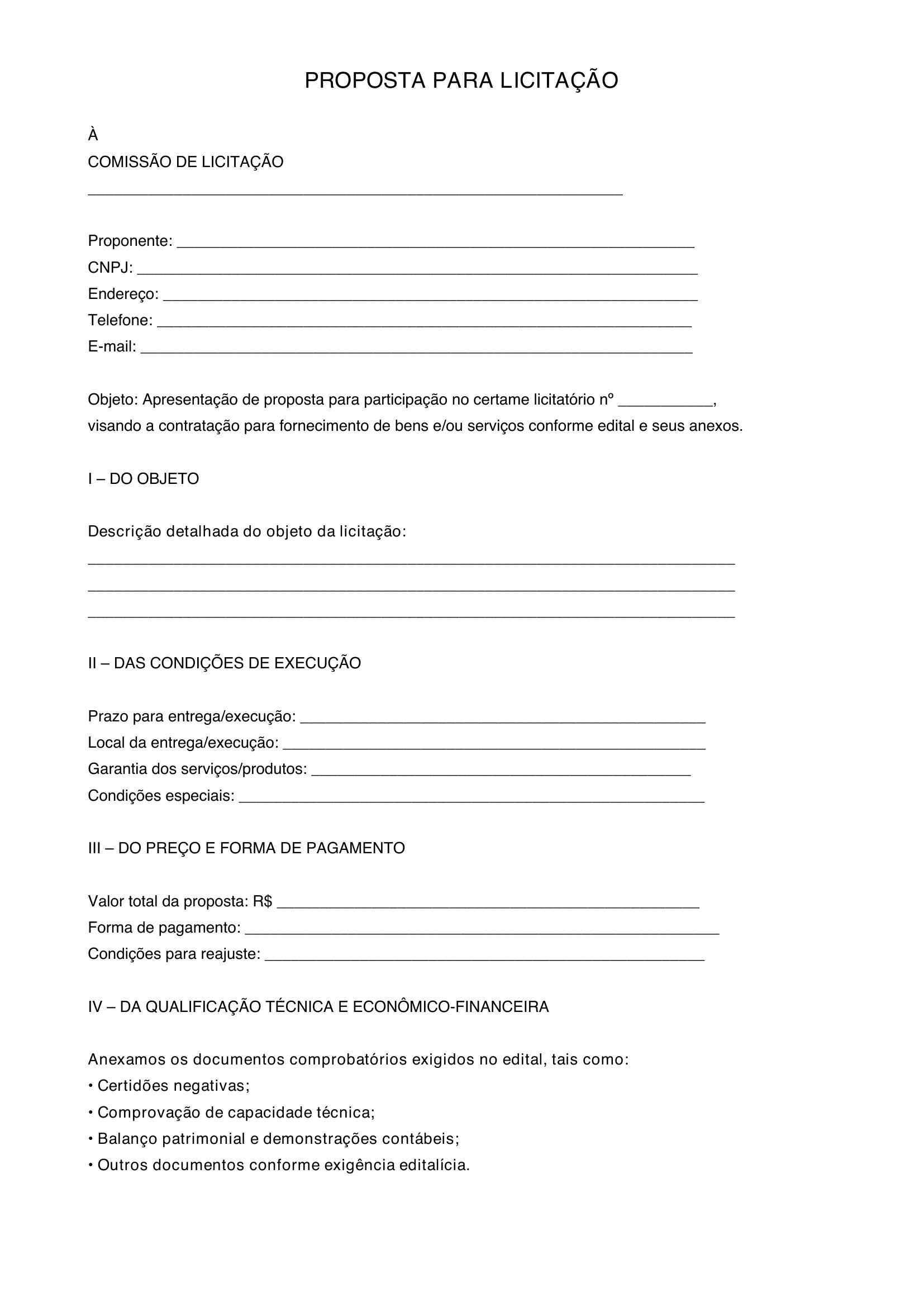 Modelo De Proposta Para Licitação