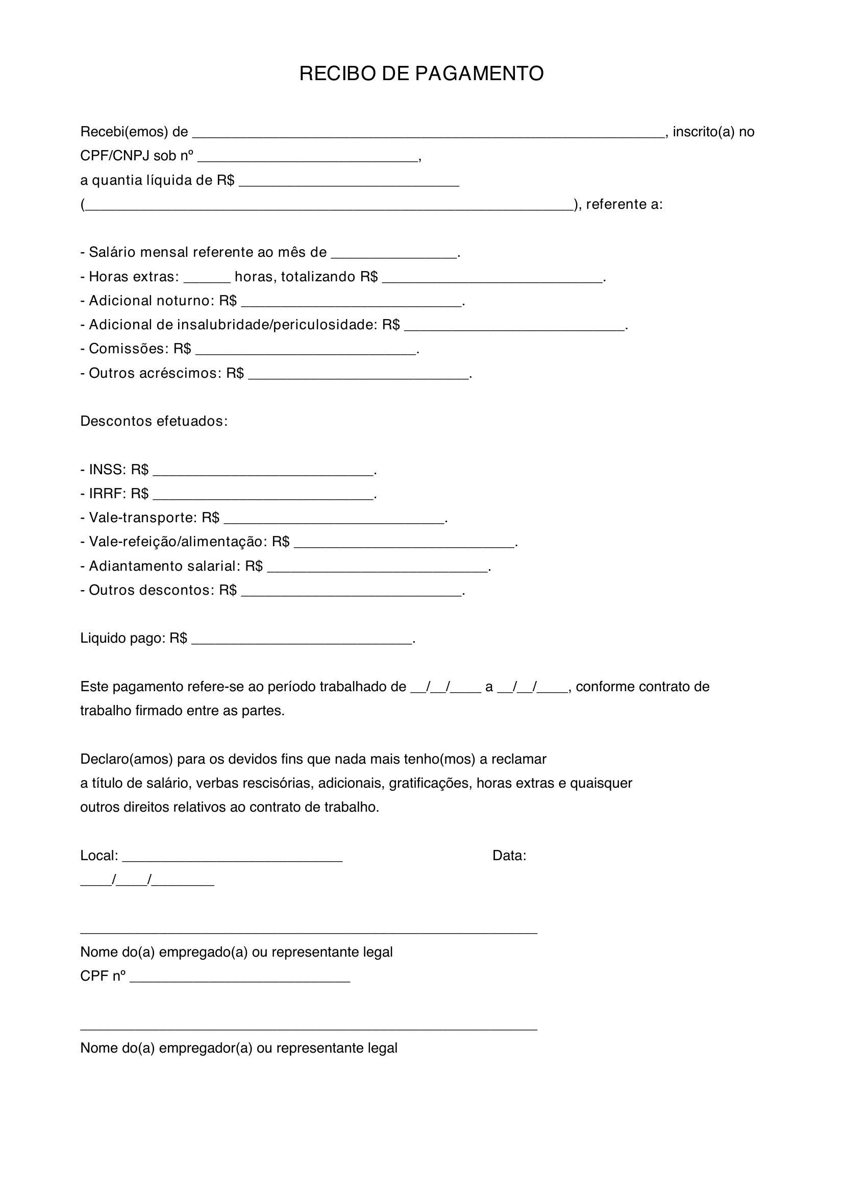 Modelo De Recibo De Pagamento