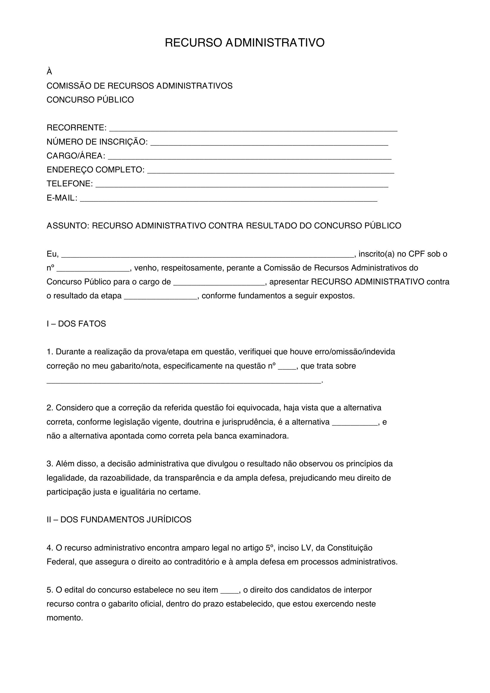 Modelo De Recurso Administrativo Concurso