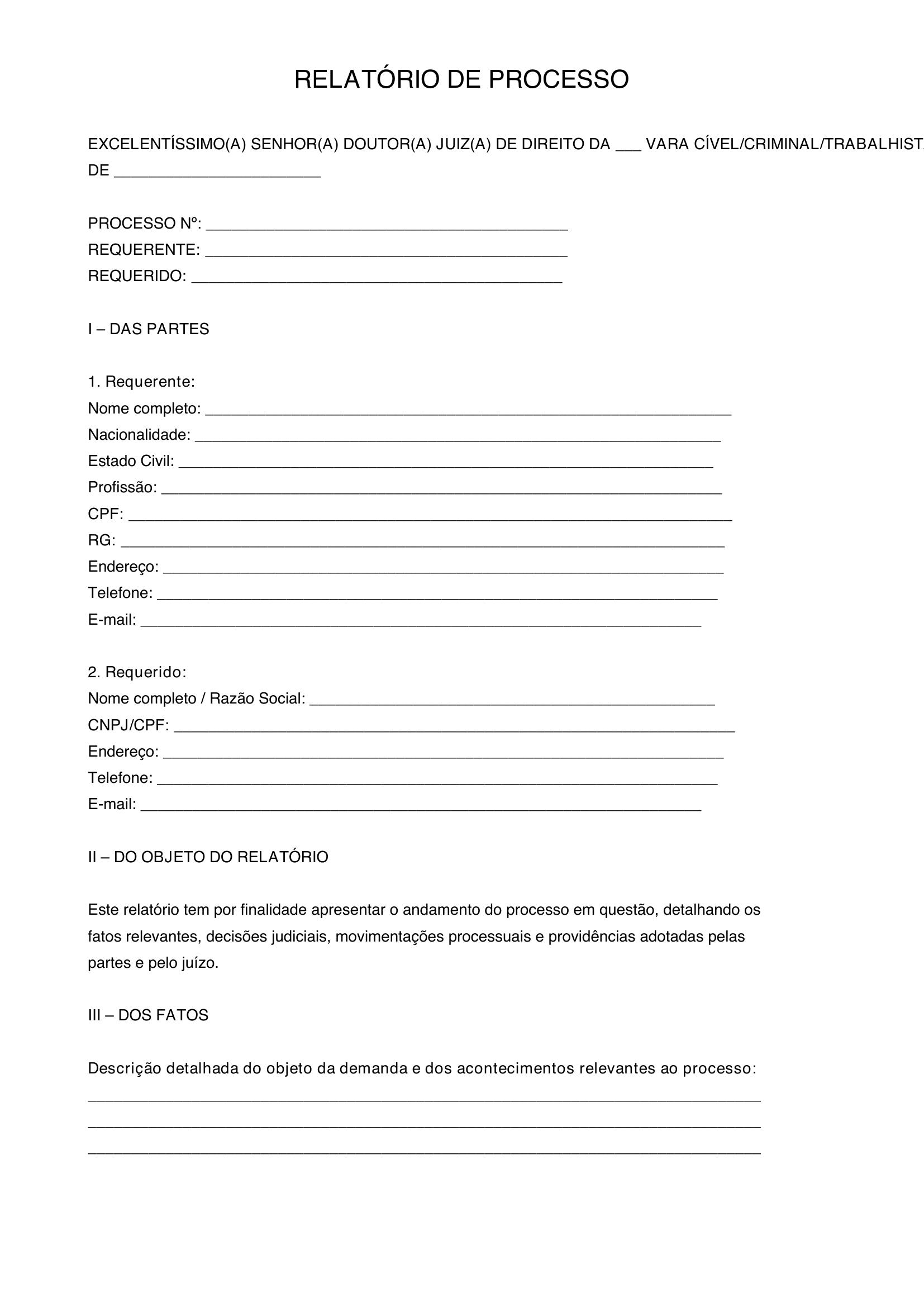 Modelo De Relatorio De Processo