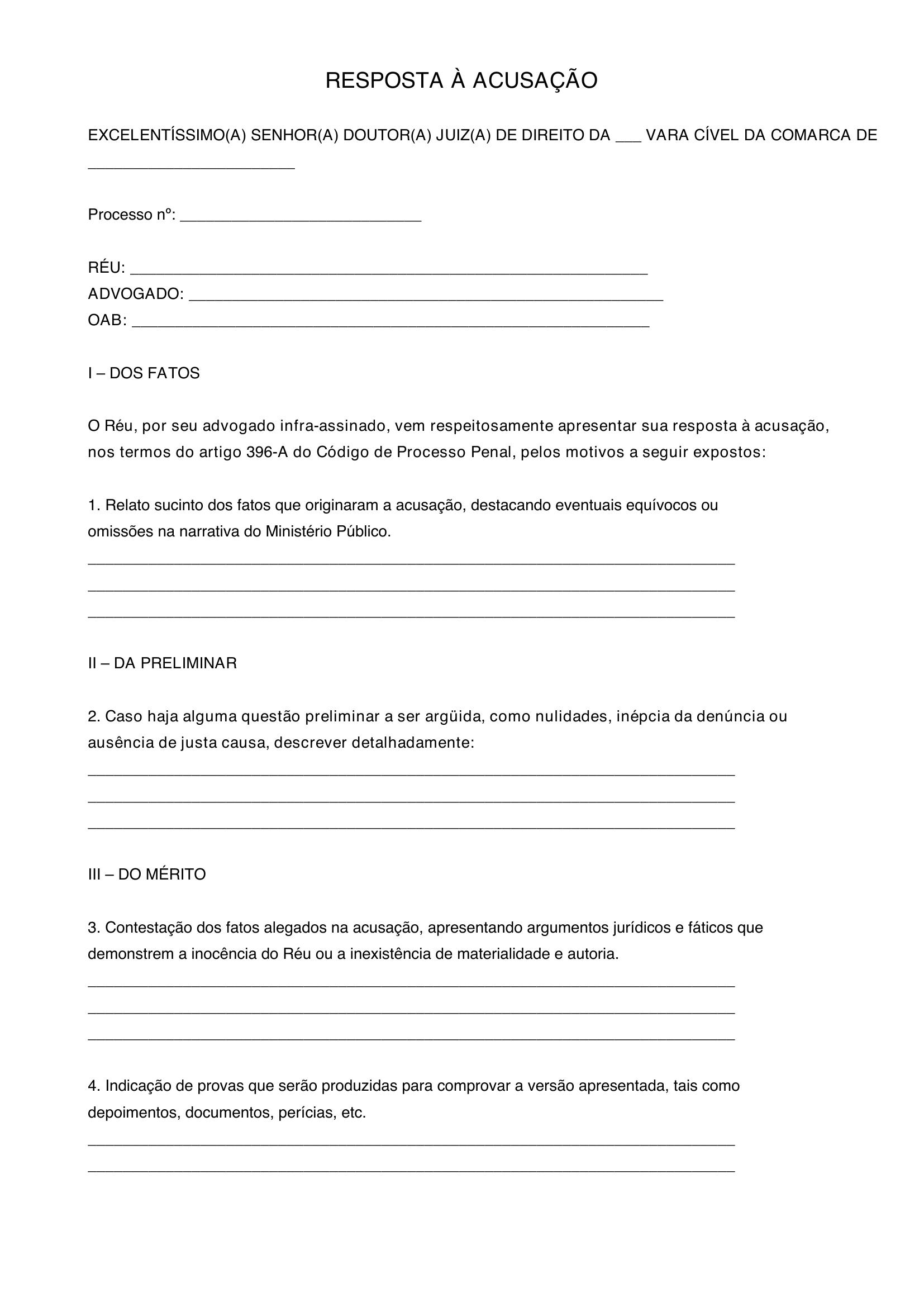 Resposta Acusação Modelo