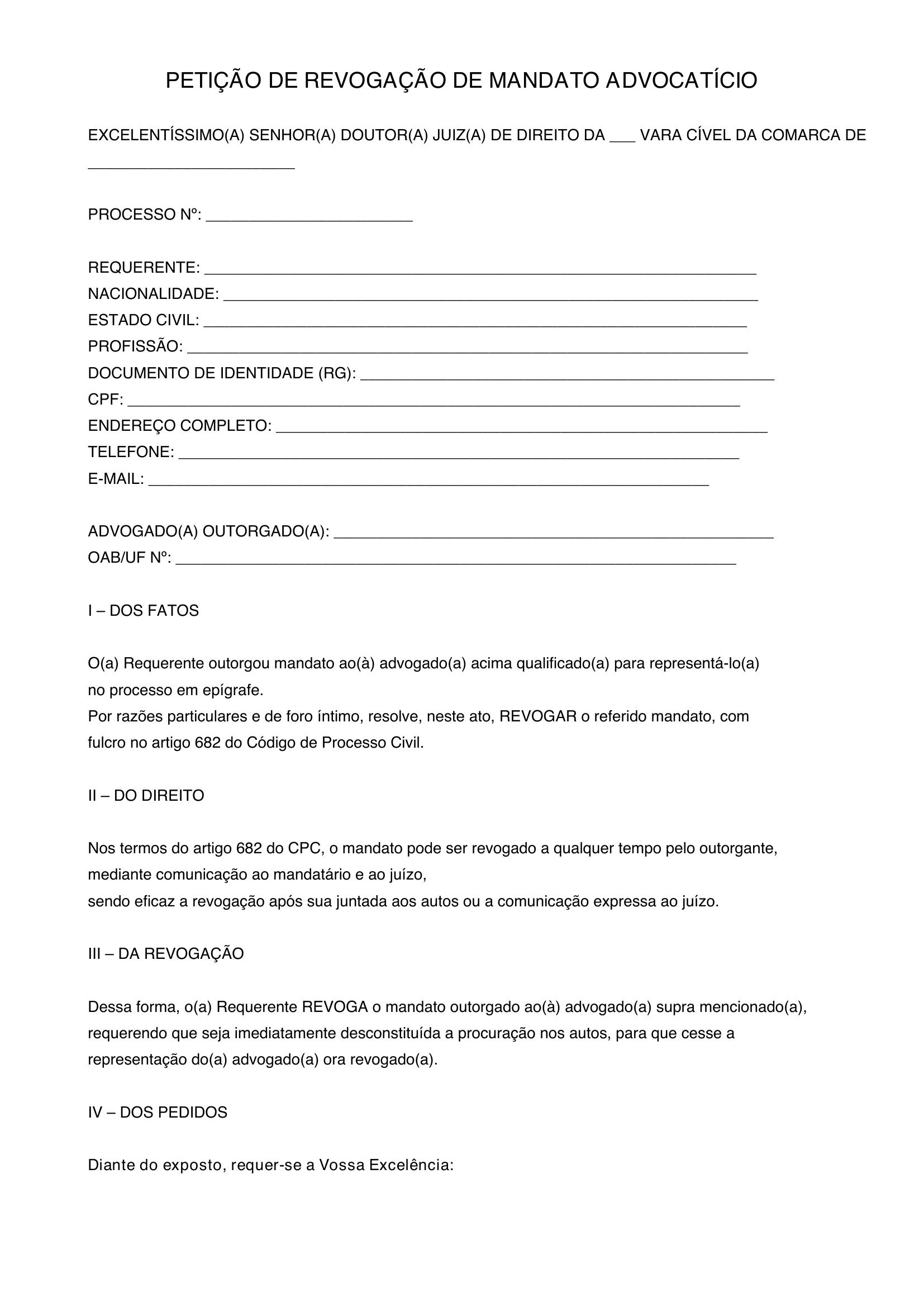 Modelo De Revogação De Mandato Advogado