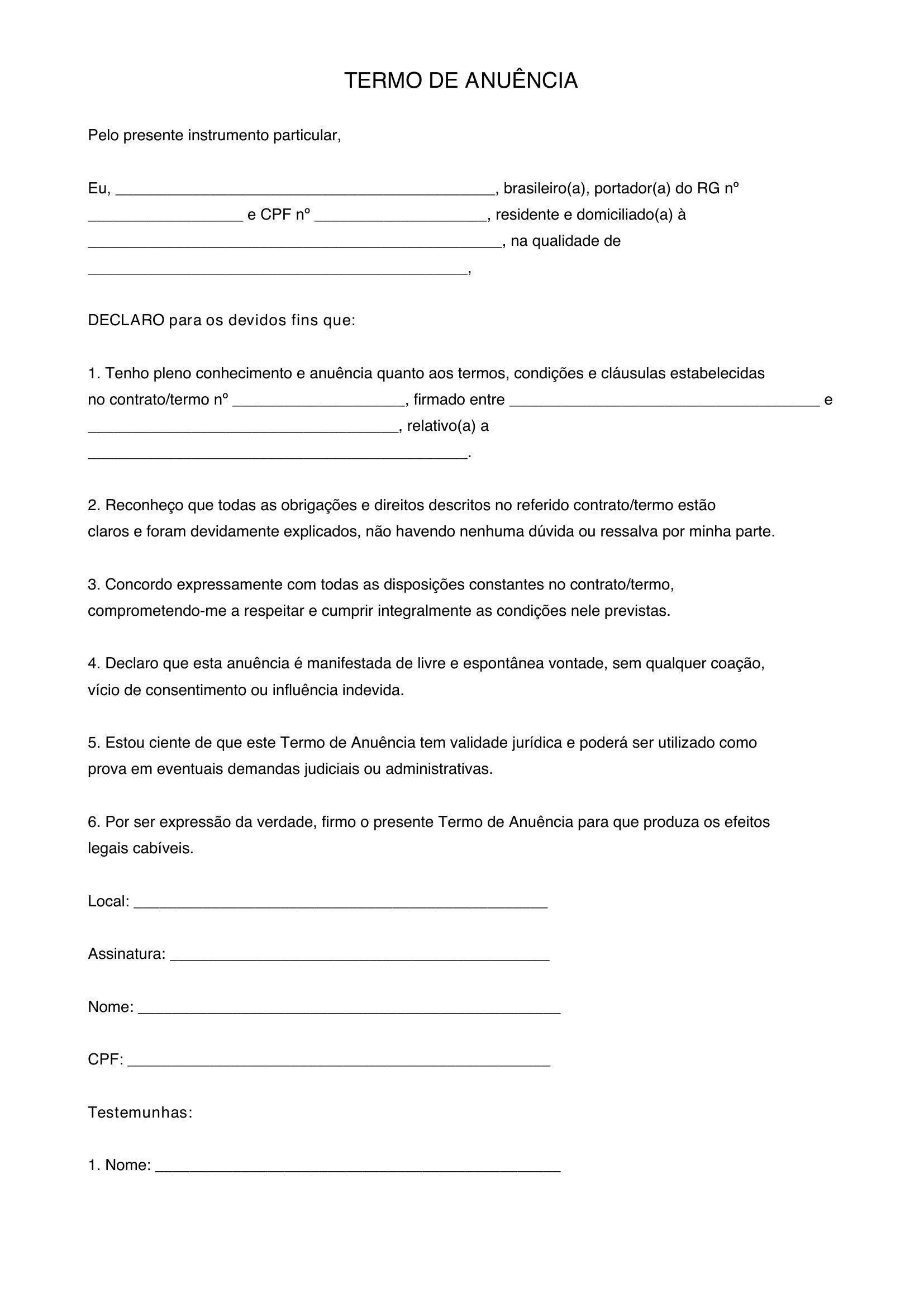 Termo De Anuencia Modelo
